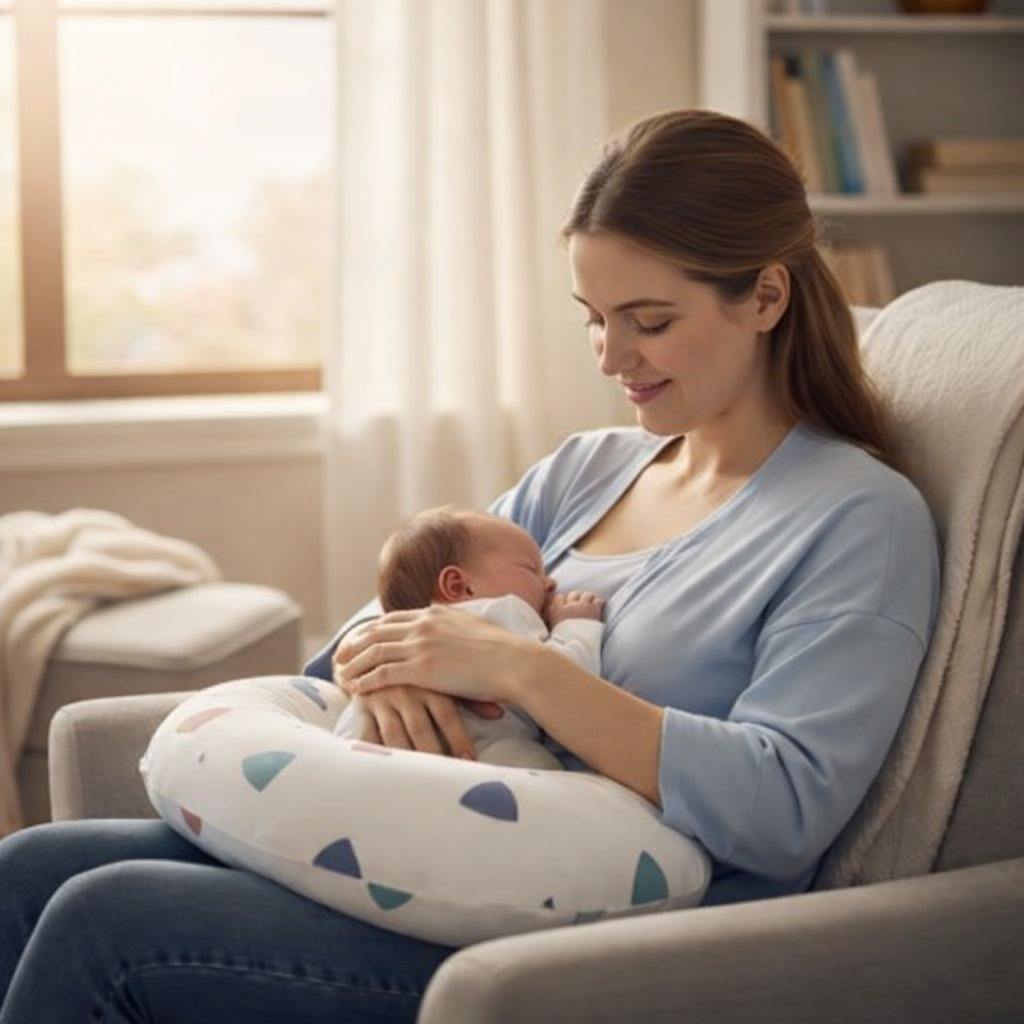 Coussin d'allaitement ergonomique en coton - Confort optimal maman et bébé